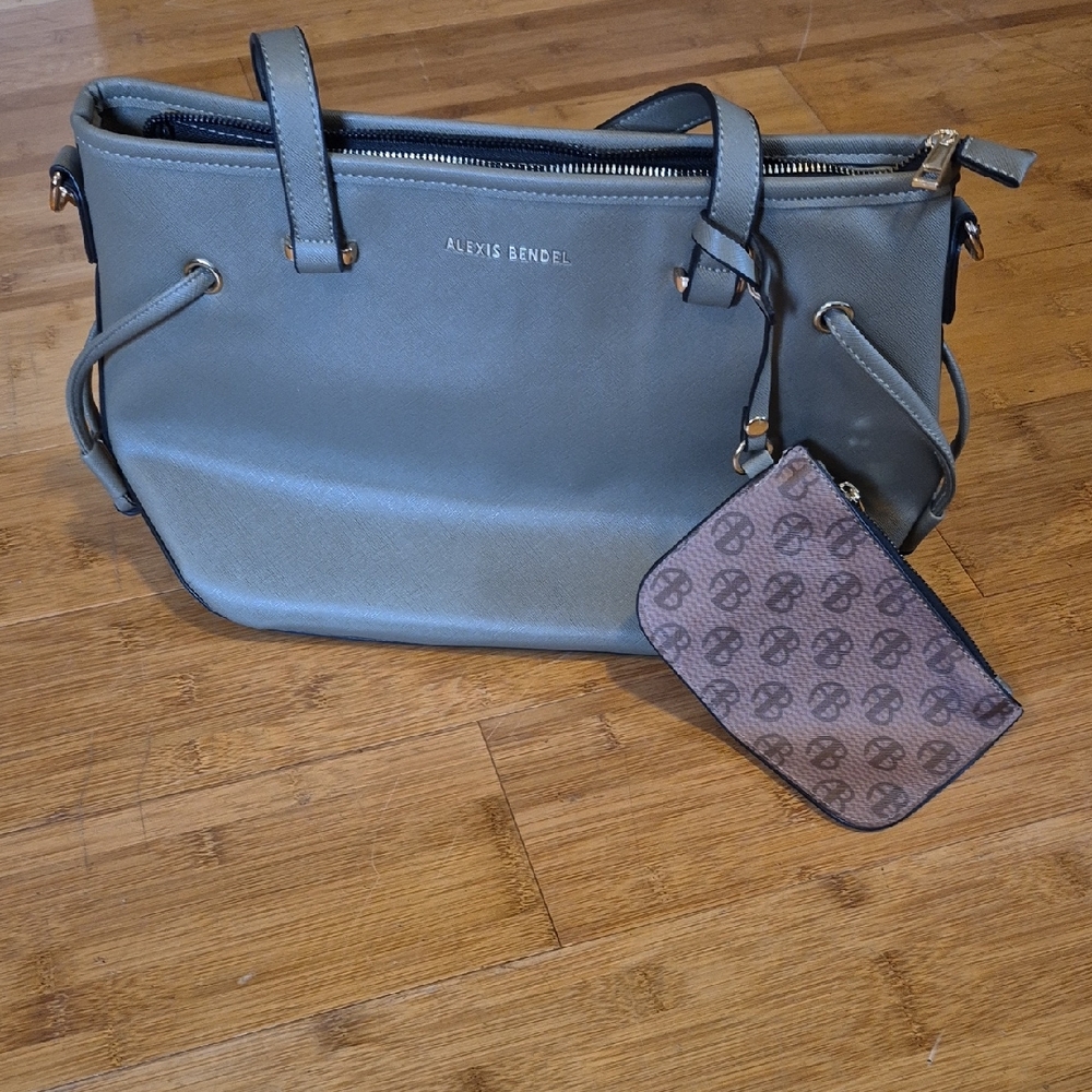 Chic Green and Brown Tote with Matching Pouch